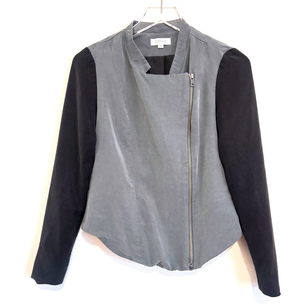 Barneys New York | Moto Women's Gray & Black Mixed Media Asymmetrical Zip Jacket